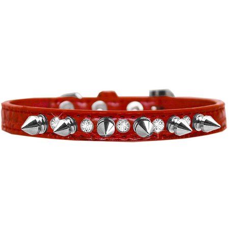 MIRAGE PET PRODUCTS Silver Spike & Clear Jewel Croc Dog CollarRed Size 12 720-17 RDC12
